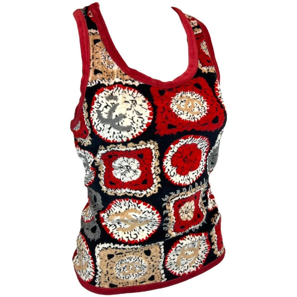 Chanel Spring 2009 crochet logo patterned velour / velvet racerback tank top